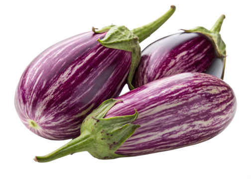  purple-striped-eggplants--vibrant-colors--fresh-pr isolated on white background png, ai generated