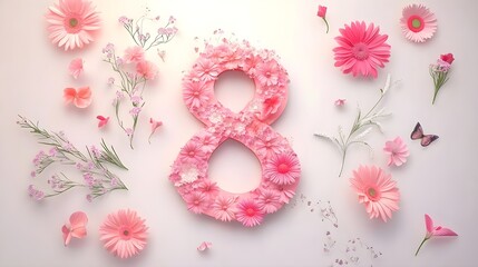 Floral Number Eight for International Women's Day, 8, flowers, pink flowers, gerbera daisies, small flowers