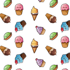 Transparent background with desserts.Vector seamless pattern with sweet desserts on transparent background.