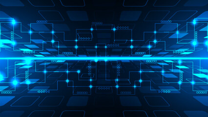 Technology abstract representation computer networks and line circuit in square perspective view