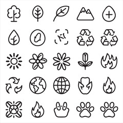 Collection of nature and environment themed line art icons
