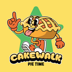 Funny Pie Cake Food Cartoon Characters in Retro 70s Illustration