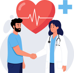 Illustration of a Doctor-Patient Handshake Medical Consultation and Healthcare Trust