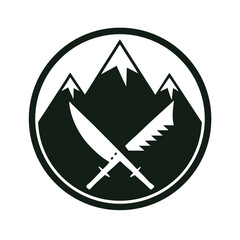 Wilderness survival badge design with knife and compass on clean white background  