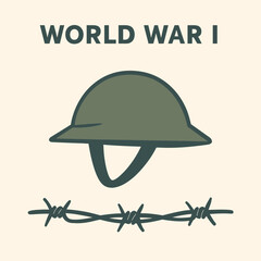 World War I, WWI vector, war helmet icon, military flat design, barbed wire vector, trench warfare symbol, remembrance vector art, EPS war memorial icon, one object vector, soldier helmet symbol, 