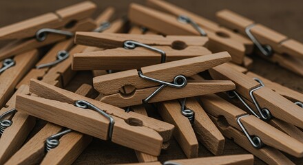 A Close-Up View of Intertwined Wooden Clothespins
