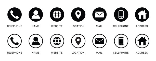Business card icon set. Set of contact us icons for web and website. Contact icons phone, call, location, globe, use for web and website. vector illustration .