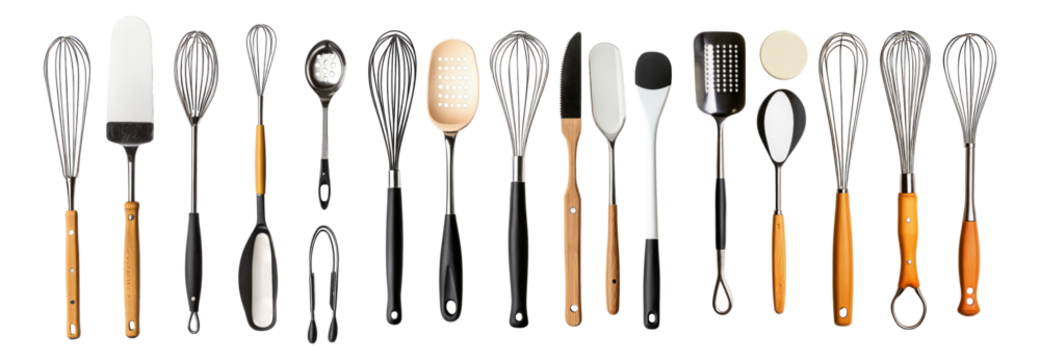 Various Kitchen Tools on a White Background for Cooking and Baking, Isolated on Transparent, white background - Powered by Adobe