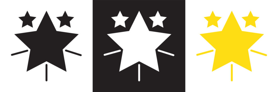 Star shine icon of 3 types stars Vector Icon set. Brand awareness icon. Black, white and golden Star Icons set. Vector for design .star icon vector Illustration.  - Powered by Adobe
