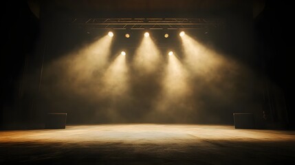 Empty Stage with Spotlights and Smoke, stage lighting, theater, theatre, concert, performance