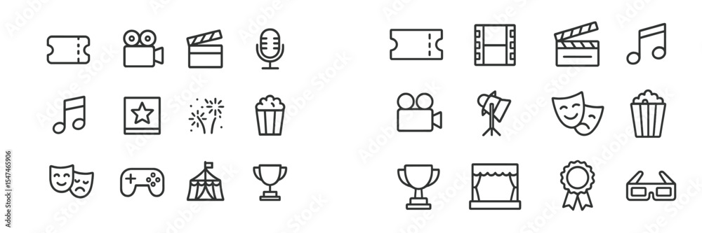 Poster colorful icons represent entertainment activities and events in a creative, artistic layout showcasi