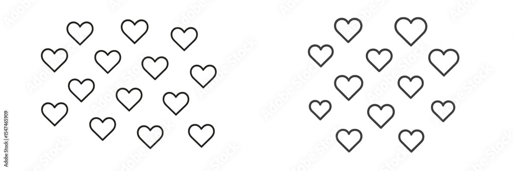 Poster Hearts pattern design showcasing a playful arrangement of varied sized hearts on a simple background