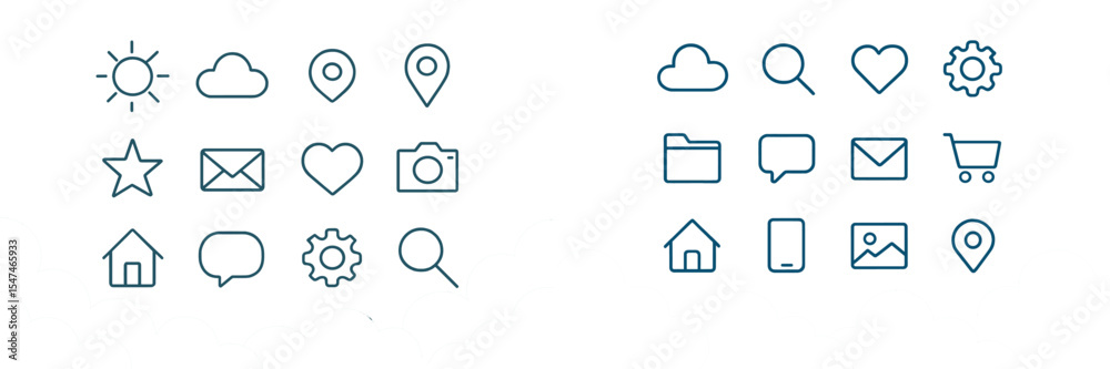 Fototapete Collection of minimalistic icons representing various everyday objects and concepts in a clean and modern design style
