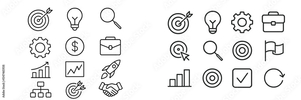 Poster various icons representing business strategies, creativity, and analysis in a minimalist design for 