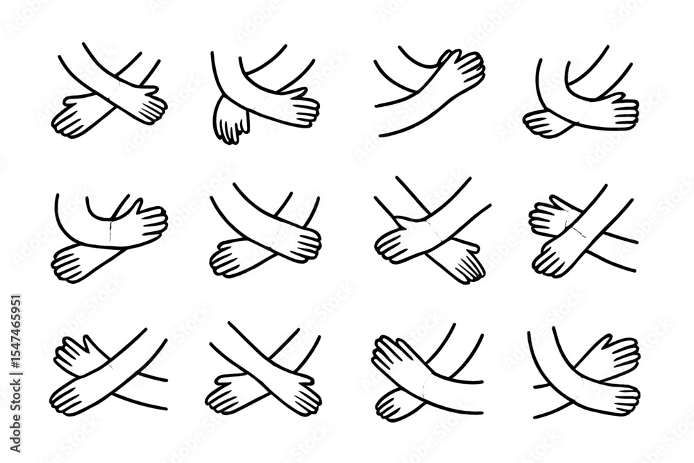 Poster multiple hand positions illustrate different ways to cross arms, showcasing variations in body langu