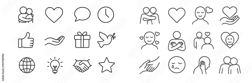 Poster symbiotic connection represented through various symbols of love, support, time, and gestures in a l