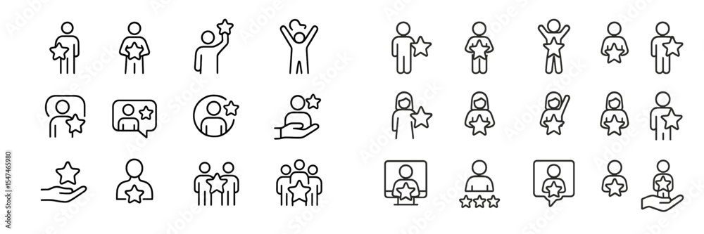 Aufkleber Various simple line icons representing people and positive interactions with stars in a minimalistic style