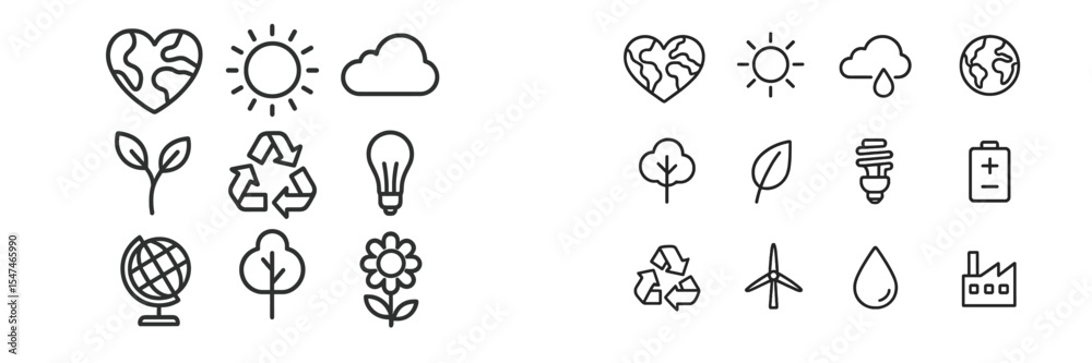 Poster symbols representing sustainability and environmental awareness with various elements showing nature