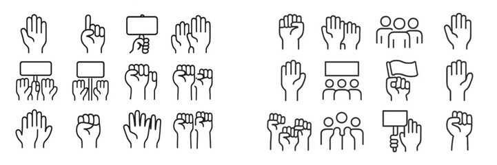 Fototapeta premium Diverse hand gestures representing communication, unity, and protest in a minimalist design