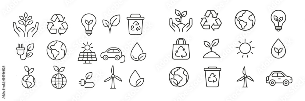 Poster various eco-friendly icons showcasing sustainability concepts and environmental protection practices