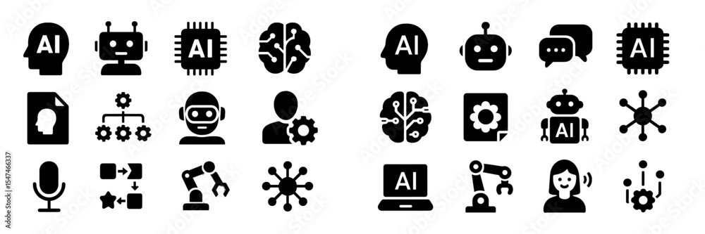 Poster Diverse collection of artificial intelligence related icons showcasing technology and its applications in various fields