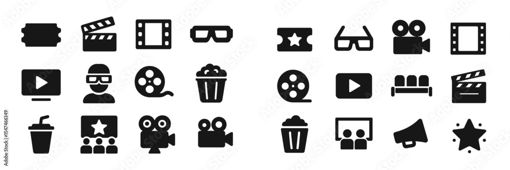 Poster icons representing different elements of film and cinema in a minimalistic design suitable for vario