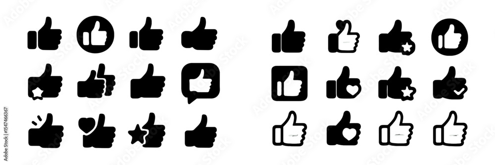 Aufkleber collection of thumbs up symbols in various styles for expressing approval and positivity