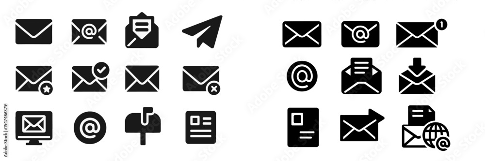 Poster collection of email and messaging icons for digital communication in various formats and styles
