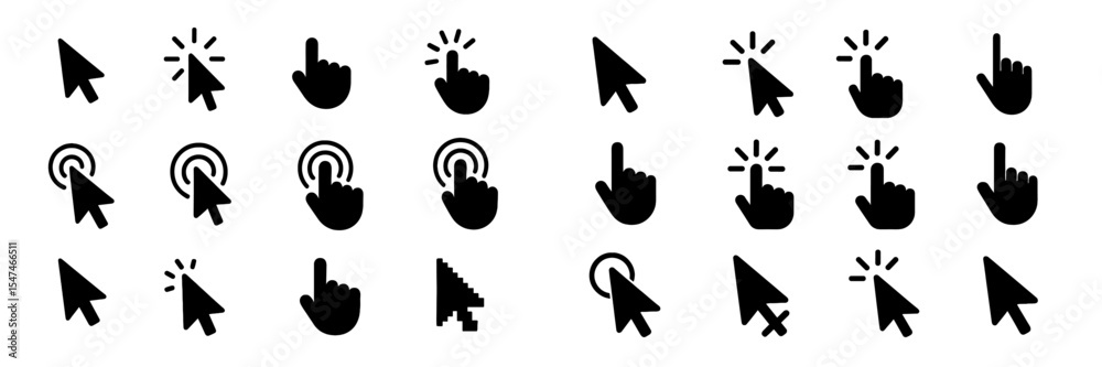 Fototapete various cursor icons demonstrating user interactions for digital interfaces in a clean layout