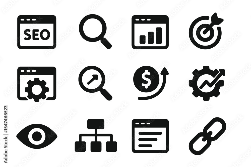 Poster various icons representing digital marketing concepts can be used for seo analysis and strategy deve