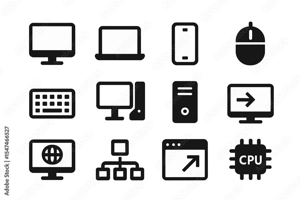 Leinwandbilder collection of computer and technology icons representing various devices and components displayed on