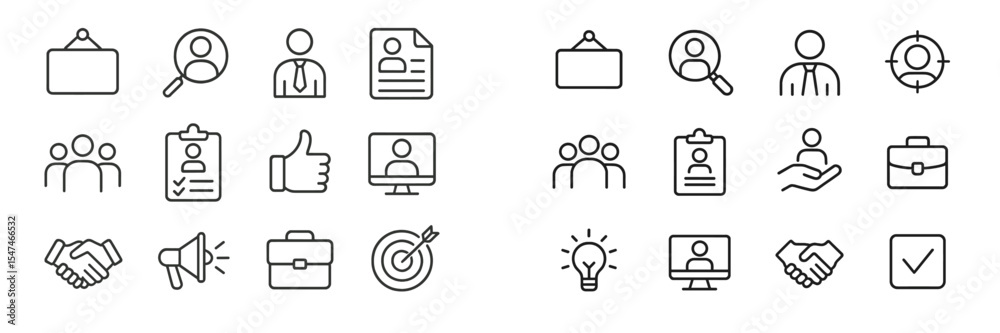 Poster Collection of icons depicting various business-related activities and concepts in a minimalist design