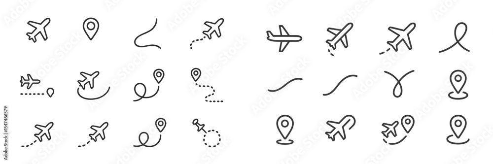 Poster Minimalist icons representing travel-related activities and aerial navigation in a modern design style