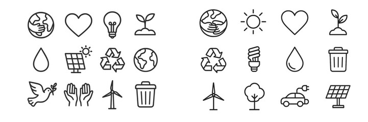 Influential icons representing sustainability, renewable energy, and environmental protection in a clear visual style