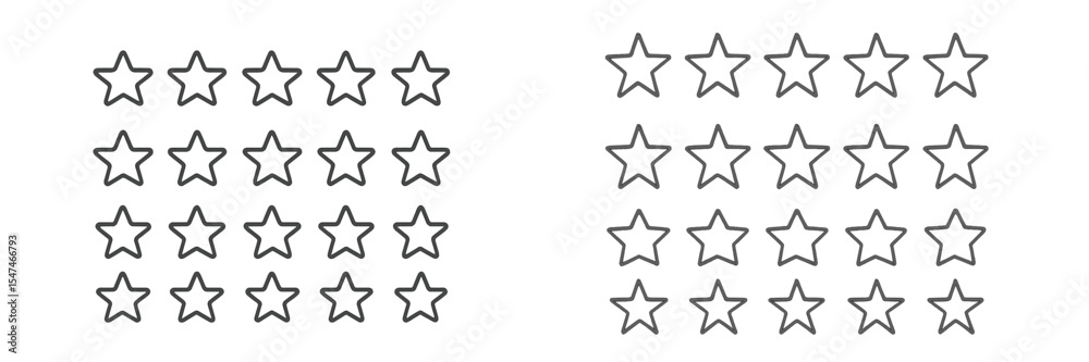 Aufkleber collection of outlined star shapes arranged in a grid pattern, showcasing symmetry and simplicity in