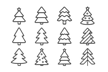 Obraz premium Simple and elegant Christmas tree icons in various styles for holiday decorations and designs