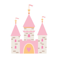 castle vector flat. Cute vector illustration in flat style on white background. Illustration for textile, children's room, paper packaging