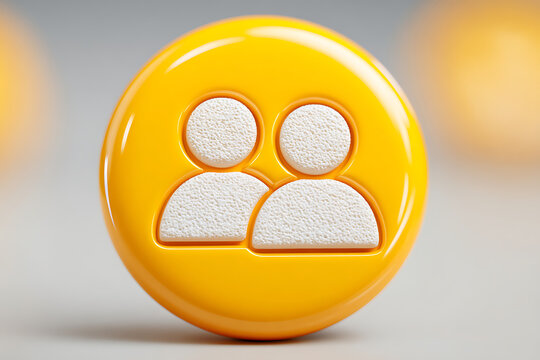 Bright Yellow Button Featuring a White Two People Icon for Social Media