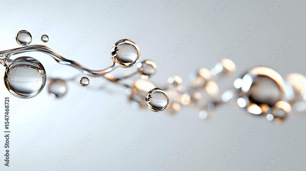 Poster macro photography of water drops floating in air creating abstract pattern with light reflections an