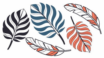 Fototapeta premium Vibrant Colorful Feathers Collection. Decorative Boho Style Design Elements. Tribal Art Vector Set.