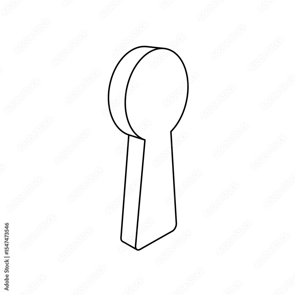 Poster the outline of a large keyhole symbol is made with black lines. 3d view of the object in perspective