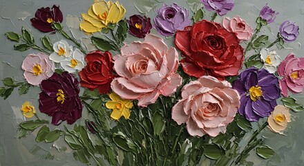 Impasto Floral Still Life: A Symphony of Roses and Blossoms