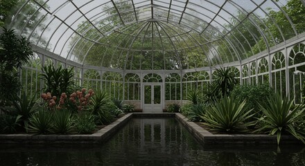 Greenhouse pond Lush indoor oasis