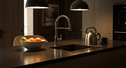 Kitchens reflective faucet and cozy atmosphere