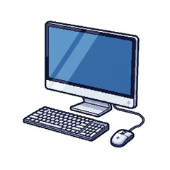 Fototapeta premium Pixel art computer with keyboard and mouse on white background transparent PNG