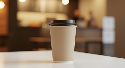 Fototapeta premium Coffee Cup Mockup in Warm Cafe Ambience