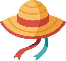 Woven beach hat with ribbon white background illustration