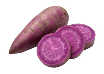Purple sweet potatoes, sliced isolated on transparent background