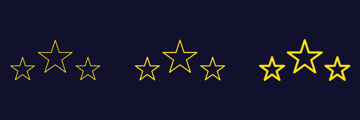 3 stars vector icon. Three stars arc vector. three stars rating. rate stars - best, top black concept abstract vector illustration. Tree star different editable stroke sizes.