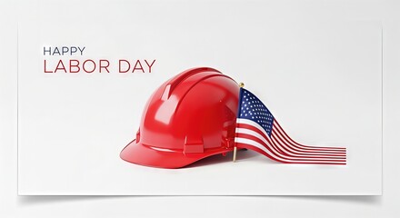 Red hard hat with American flag celebrating labor day on white background